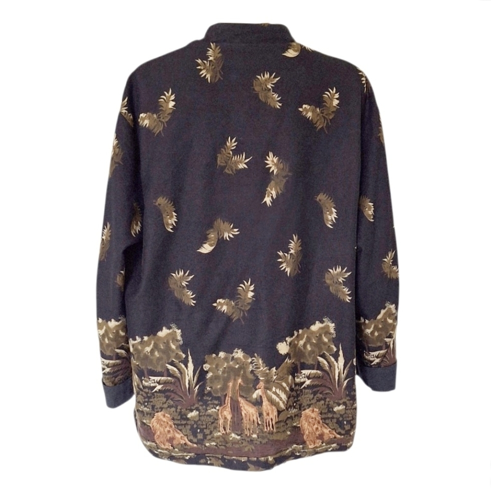Vintage Asian-Inspired Jacket Safari Print Border Frog Closure Cotton Linen XL - Picture 3 of 7